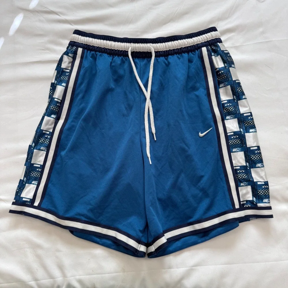 Nike Mens Royal Blue Milk Crate Graphic Mesh Basketball Shorts Zipper Pockets
